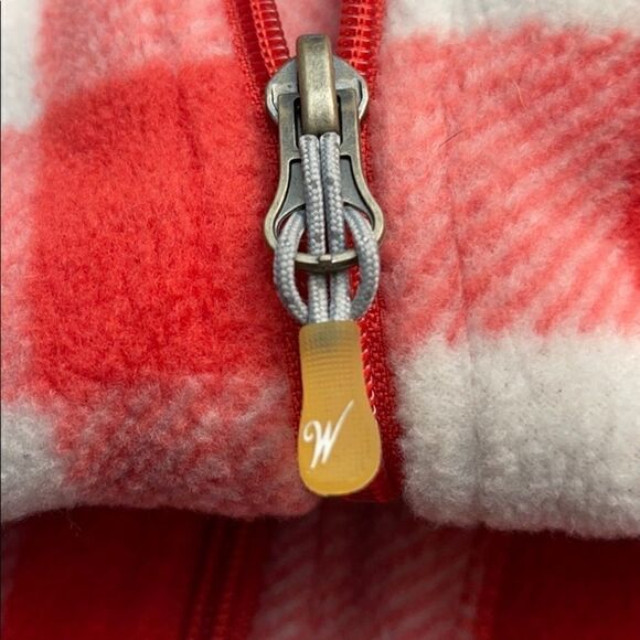 Woolrich Red White Buffalo Plaid Fleece Zip Front Vest Size M - Picture 11 of 13